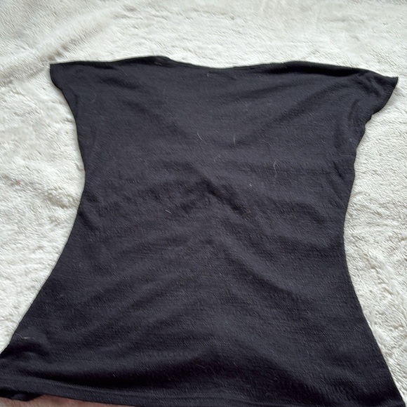 Max Studio Black Ruched Front Cap Sleeve Top | Adjustable Drawstring Blouse - Picture 4 of 4